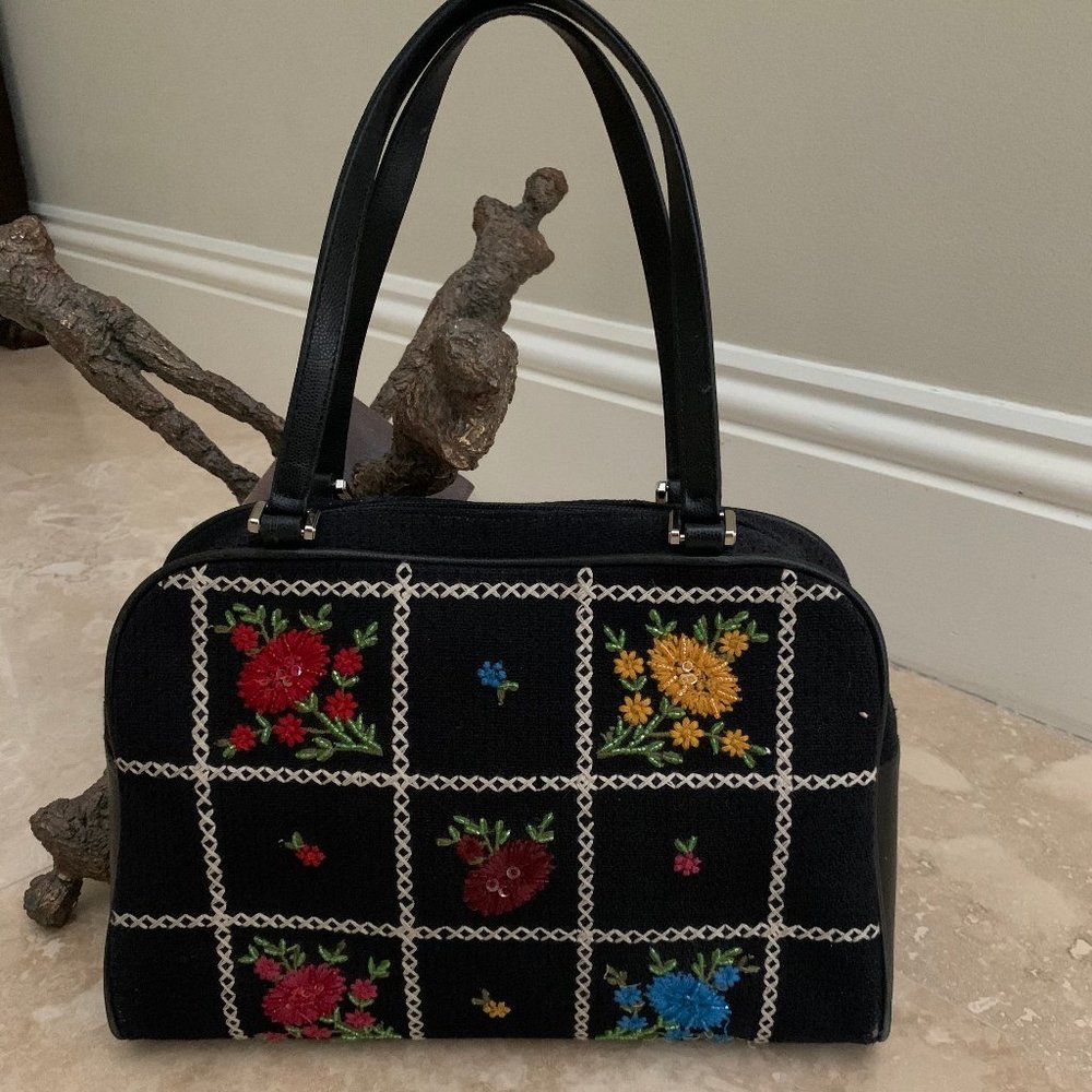 ISABELLA FIORE Black embellished floral grid Bag
